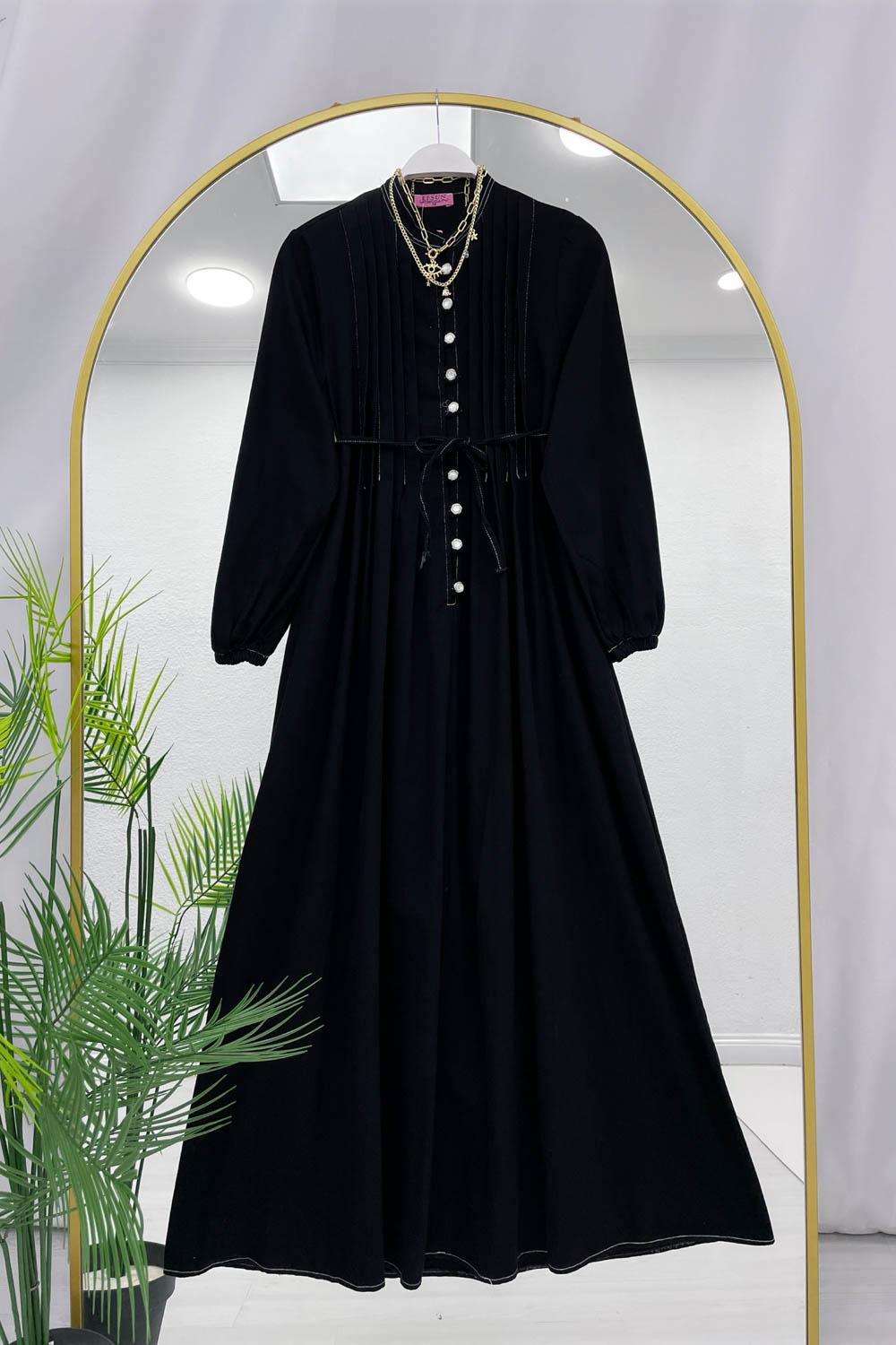 DRAPELİ DÜĞMELİ KOT ELBİSE