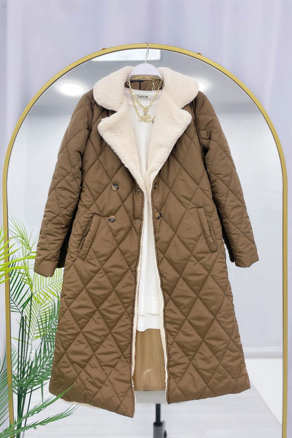 KEMERLİ KAPİTONE KÜRK DETAYLI MONT