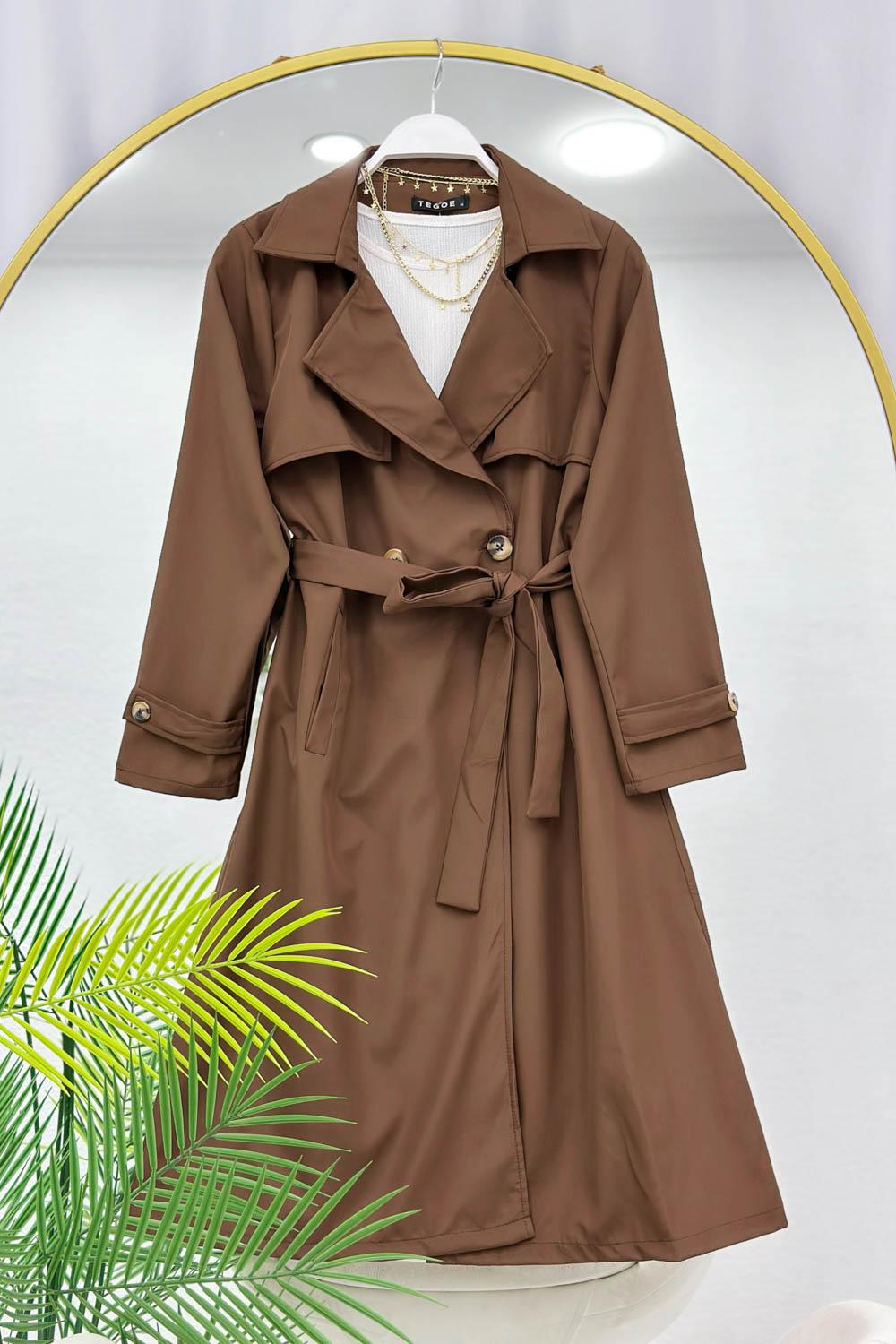 İKİ DÜĞMELİ KUŞAKLI TRENÇ