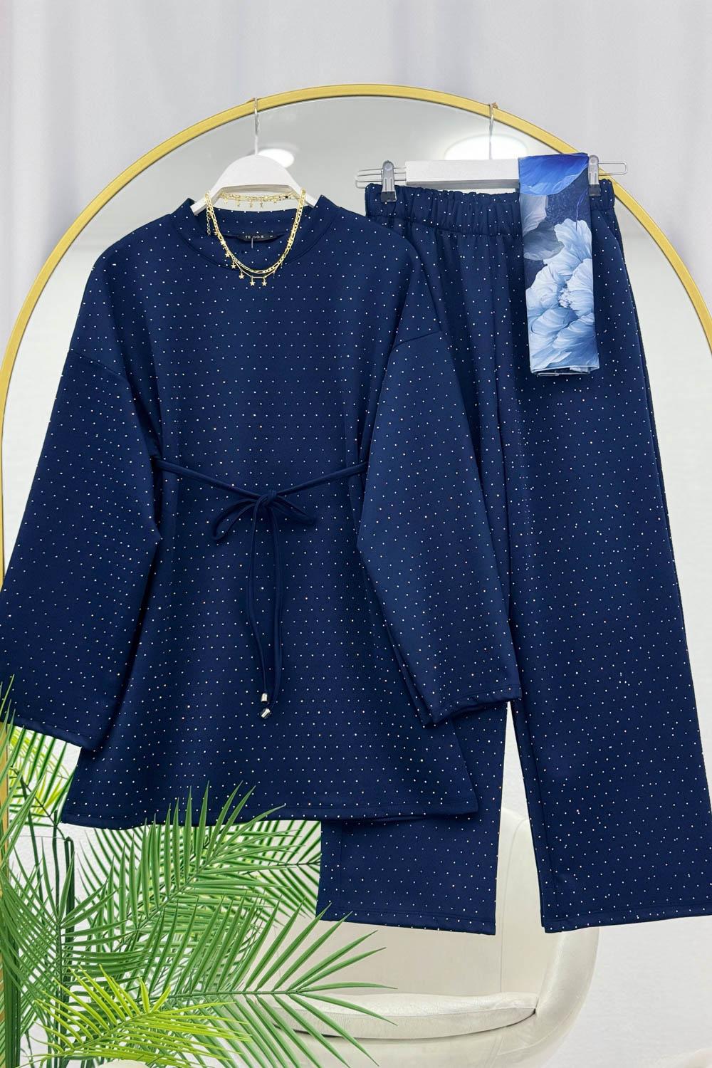 İP DETAYLI SERPME TAŞLI KADIN TAKIM