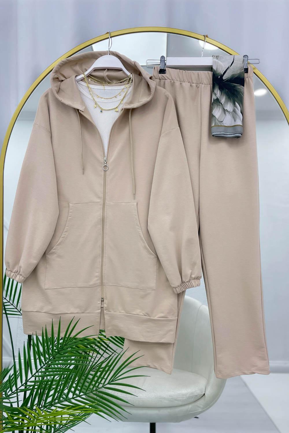 KAPŞONLU BOYDAN FERMUARLI KADIN EŞOFMAN TAKIM