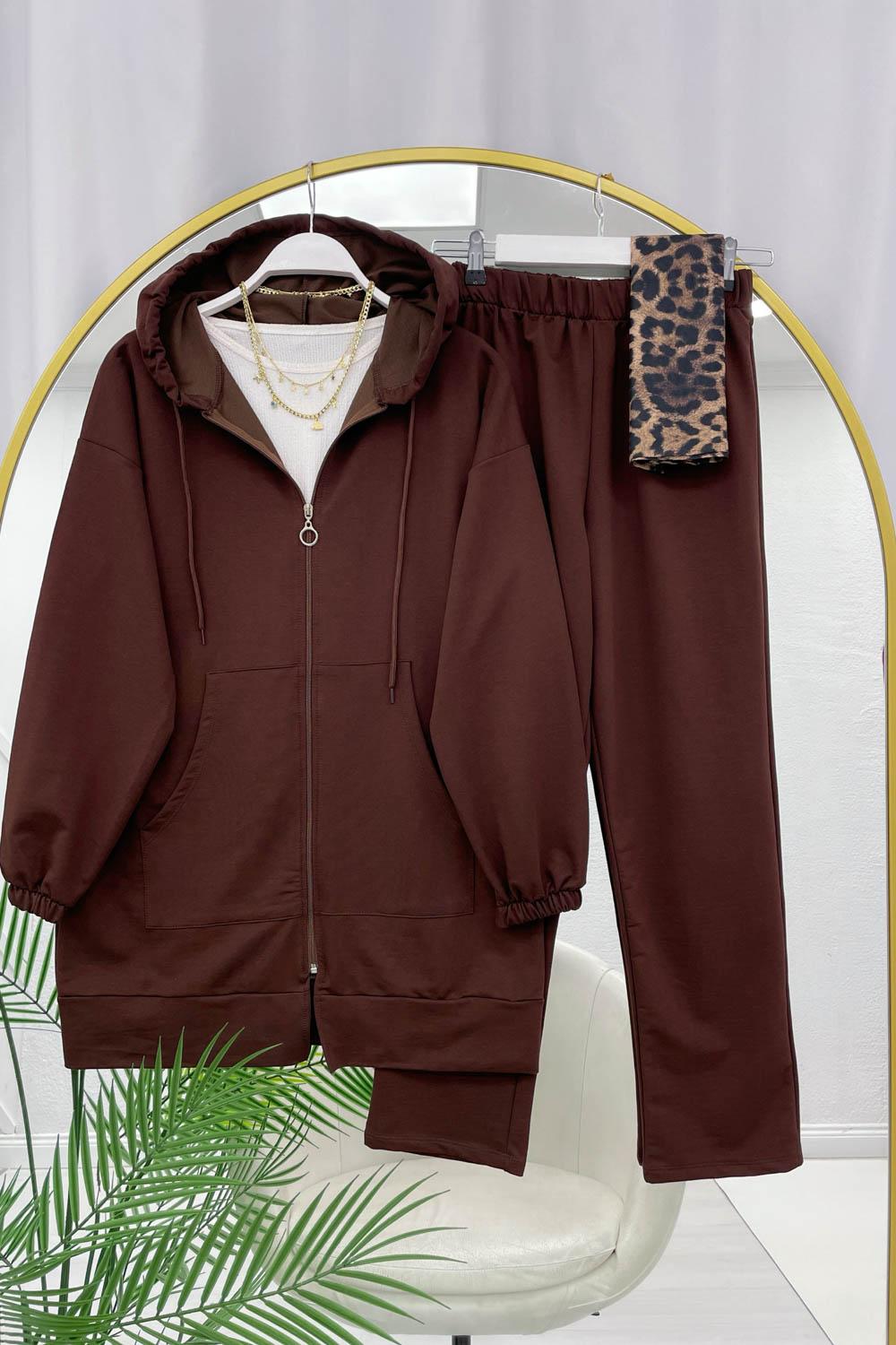 KAPŞONLU BOYDAN FERMUARLI KADIN EŞOFMAN TAKIM