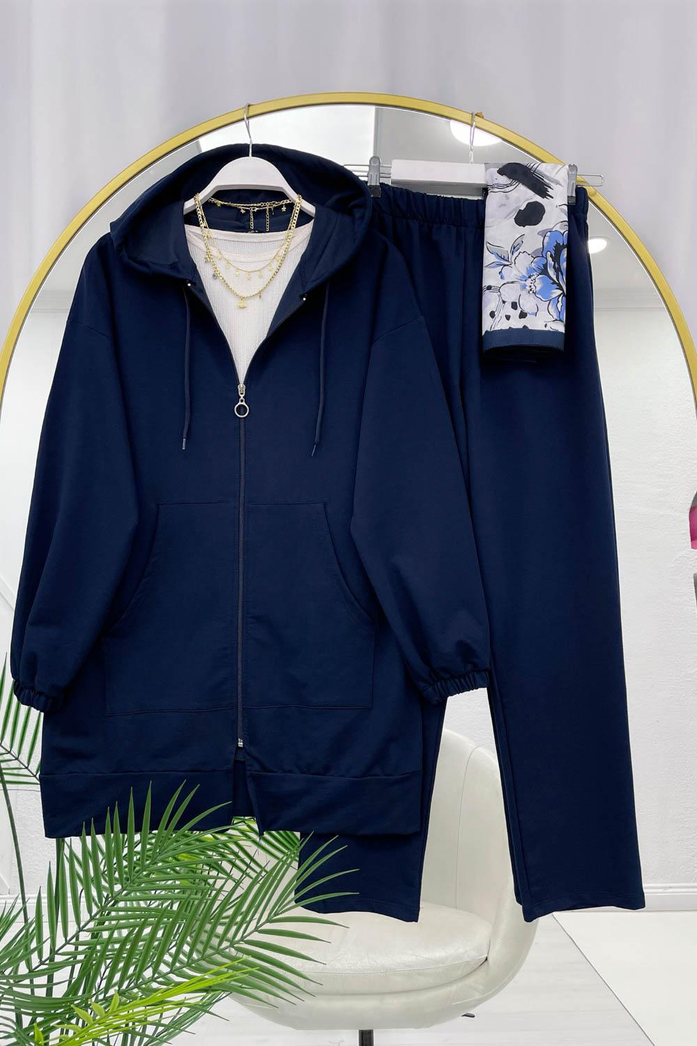 KAPŞONLU BOYDAN FERMUARLI KADIN EŞOFMAN TAKIM