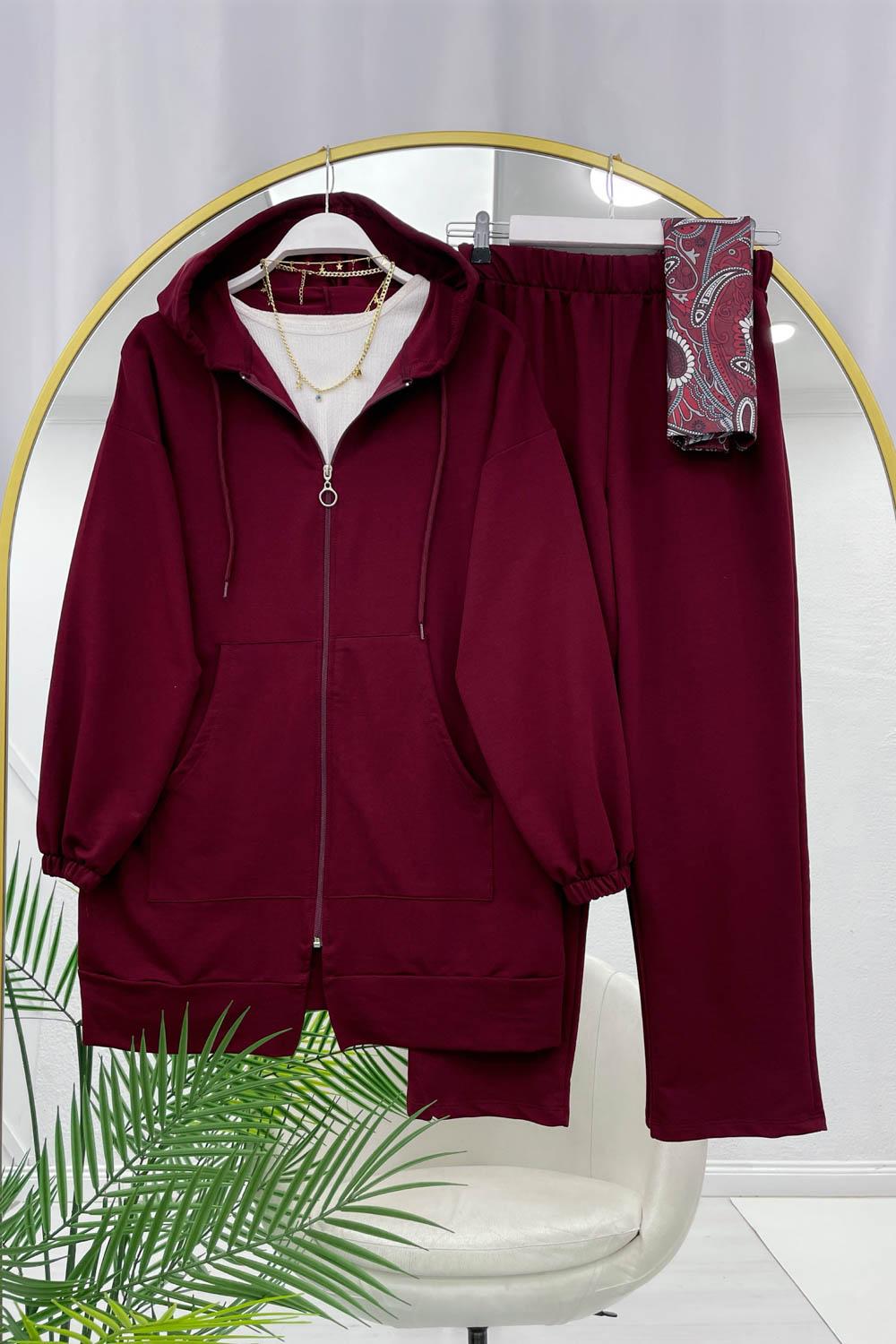 KAPŞONLU BOYDAN FERMUARLI KADIN EŞOFMAN TAKIM