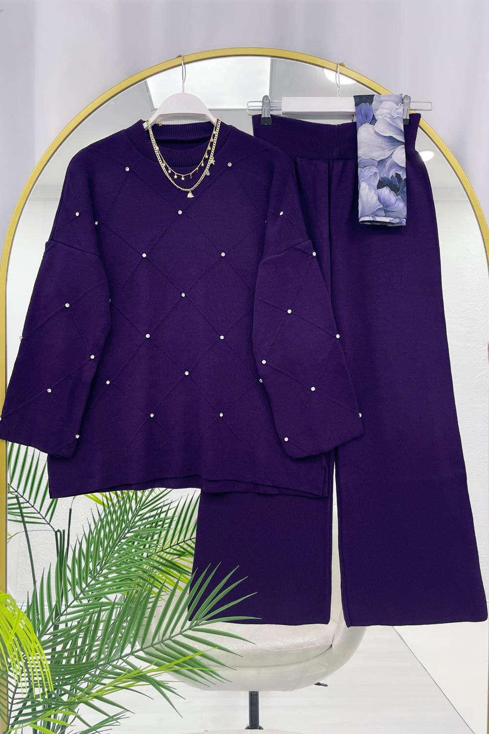 TAŞ DETAYLI KADIN TRİKO TAKIM