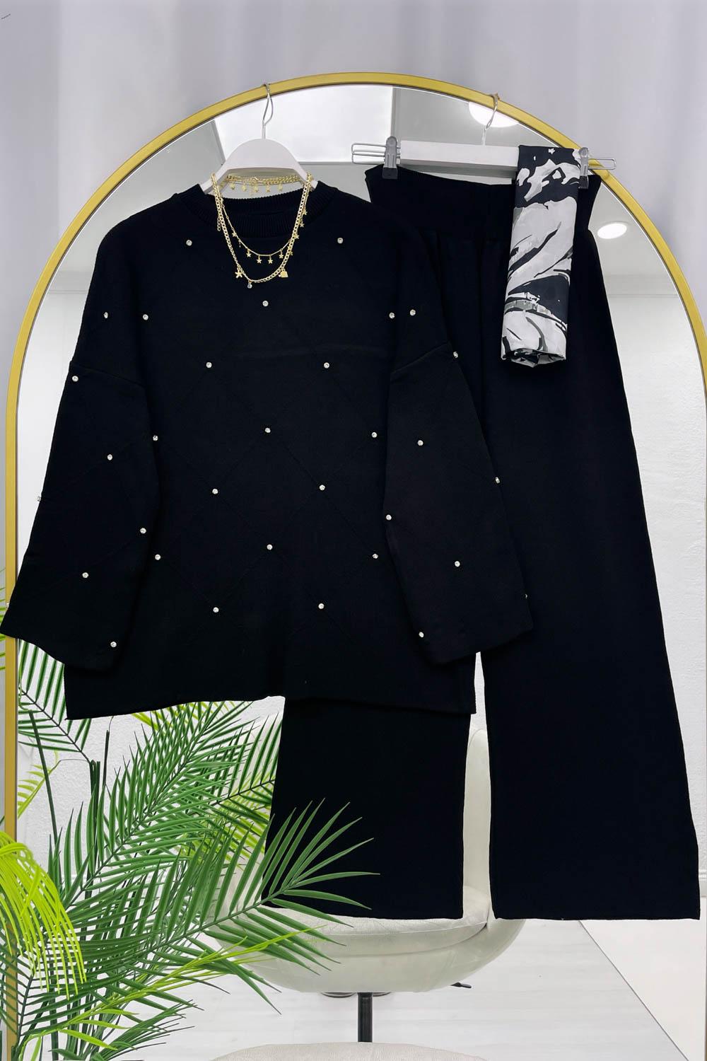 TAŞ DETAYLI KADIN TRİKO TAKIM