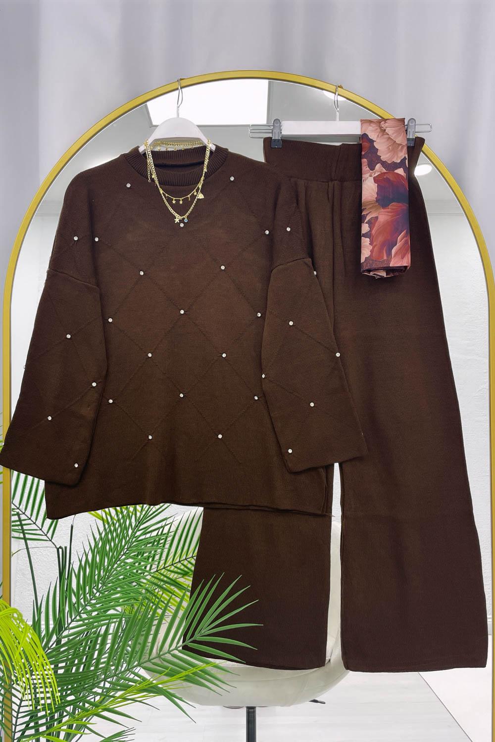 TAŞ DETAYLI KADIN TRİKO TAKIM