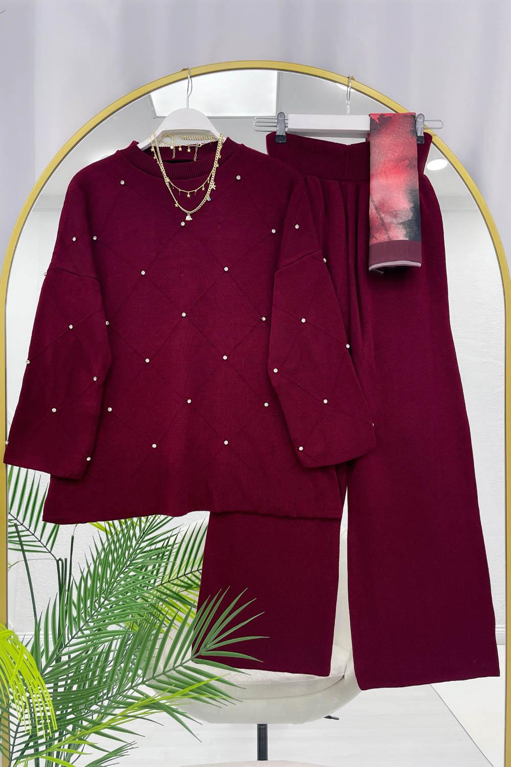 TAŞ DETAYLI KADIN TRİKO TAKIM