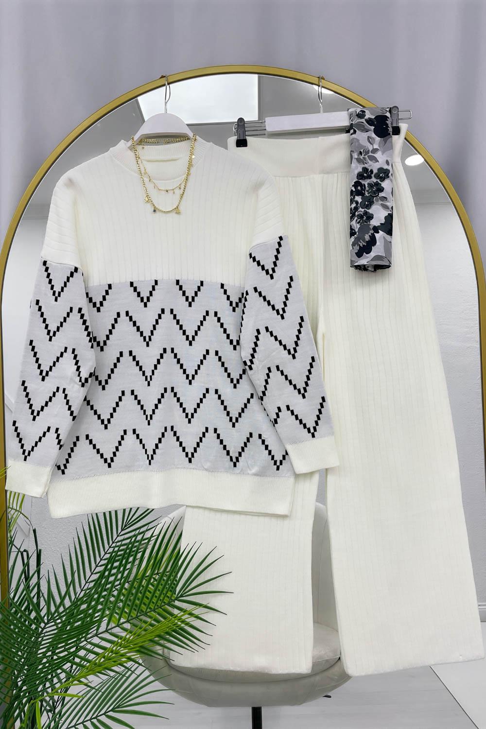 ZİGZAG DETAYLI KADIN TRİKO TAKIM