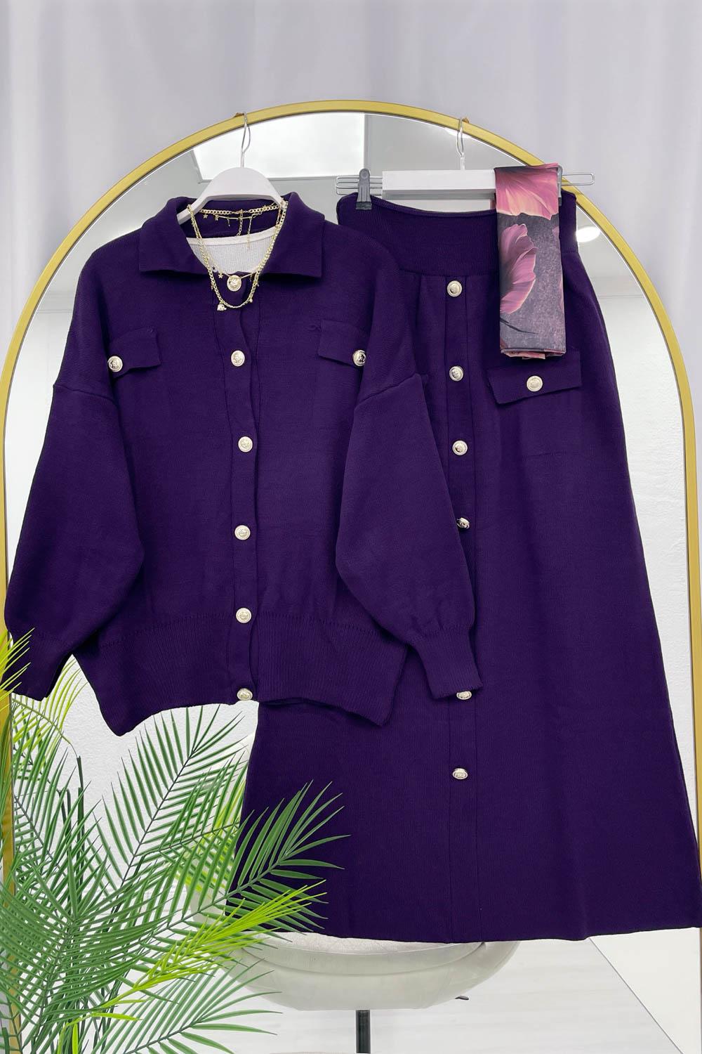 ETEKLİ DÜĞME DETAYLI KADIN TRİKO TAKIM