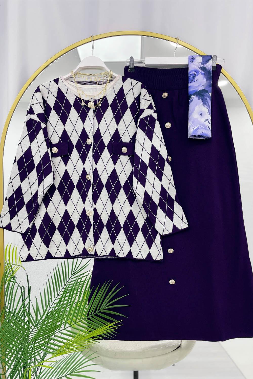  GOLD DÜĞME DETAYLI ETEKLİ KADIN TRİKO TAKIM