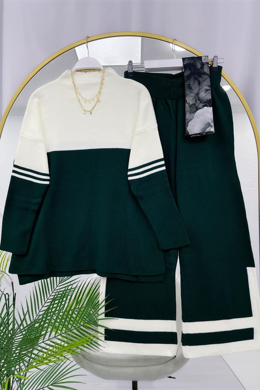 KOLLARI ÇİZGİ DETAYLI KADIN TRİKO TAKIM