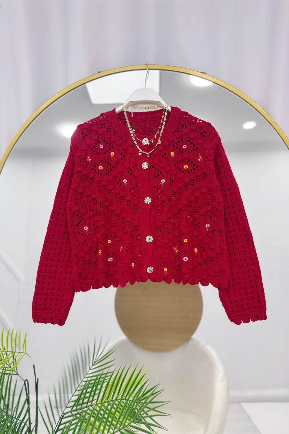 KIRÇİÇEĞİ İŞLEMELİ TRİKO HIRKA