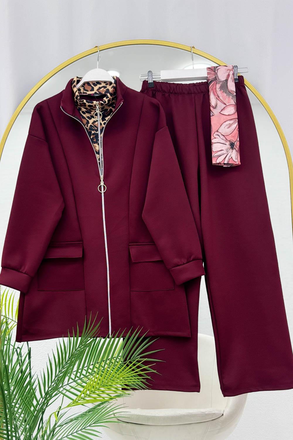 ÇİFT FERMUARLI GİZLİ LEOPAR KADIN TAKIM