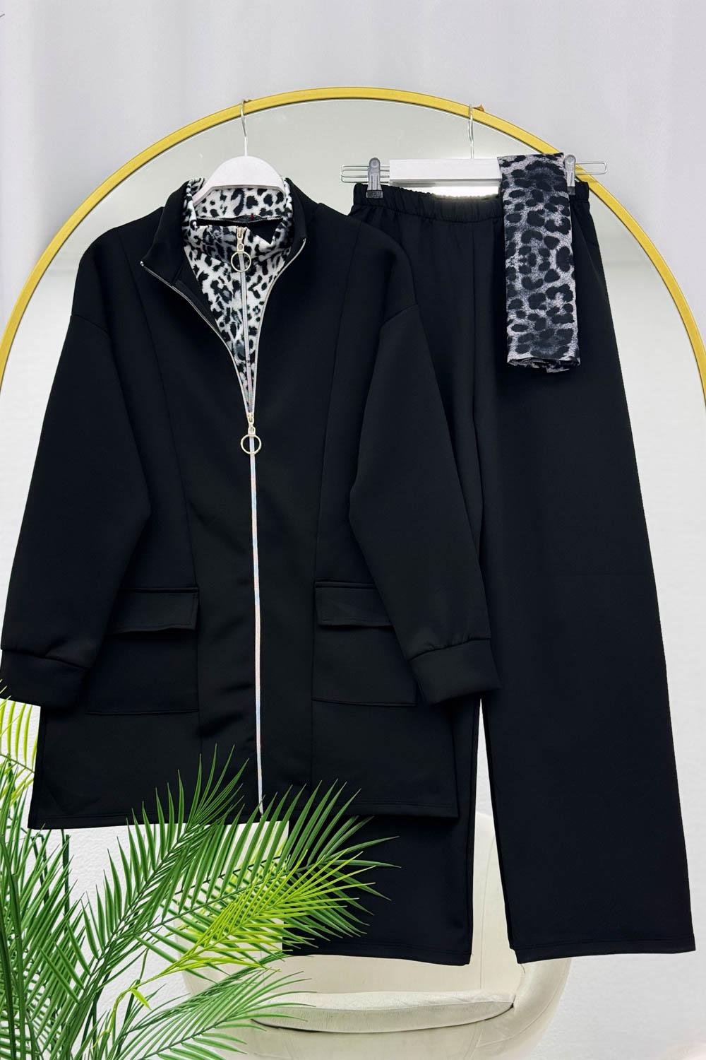 ÇİFT FERMUARLI GİZLİ LEOPAR KADIN TAKIM
