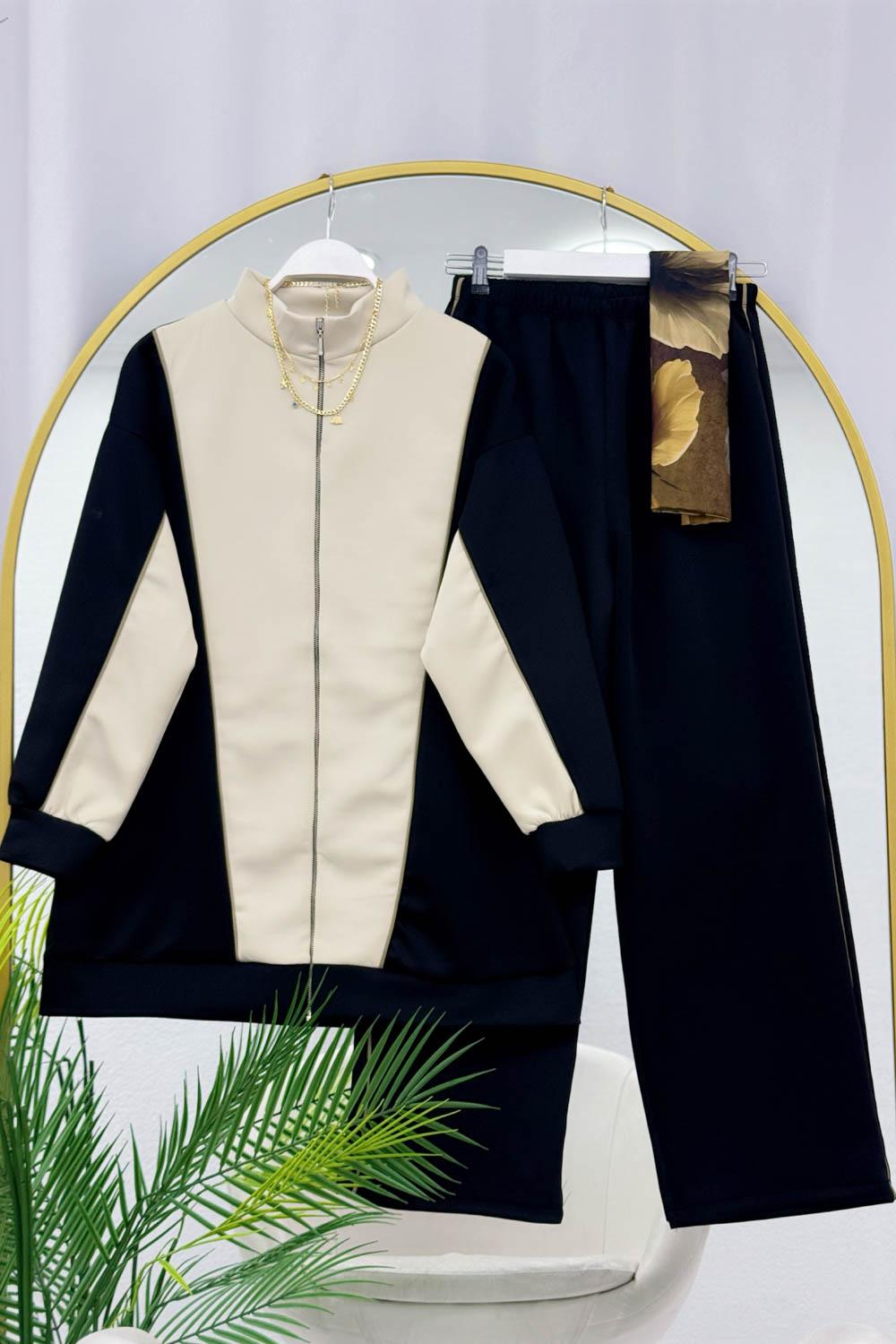 ŞERİT ÇİZGİLİ FERMUARLI SCUBA TAKIM