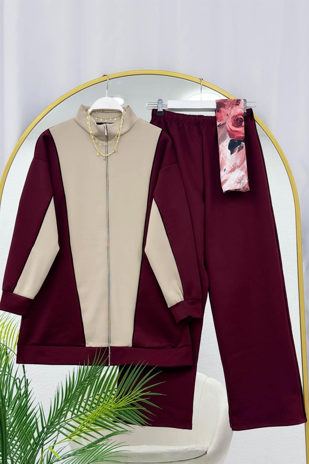 ŞERİT ÇİZGİLİ FERMUARLI SCUBA TAKIM