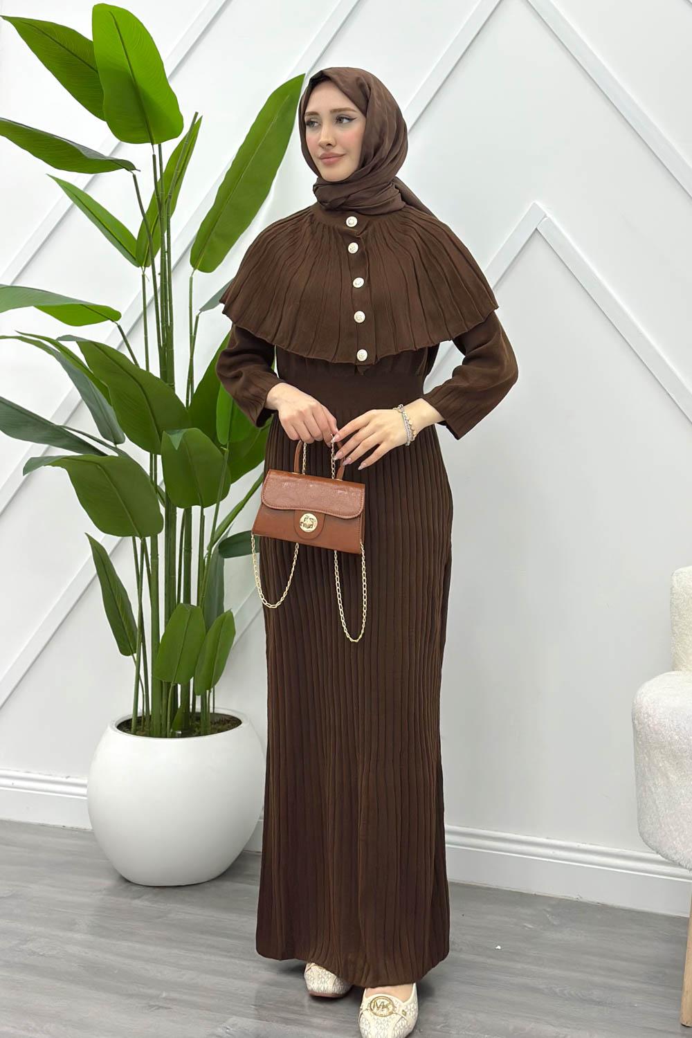 PELERİN DETAYLI KADIN TRİKO ELBİSE