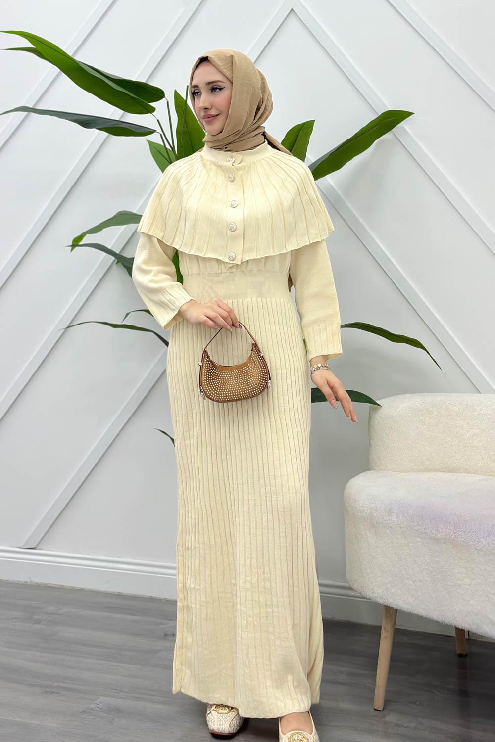 PELERİN DETAYLI KADIN TRİKO ELBİSE