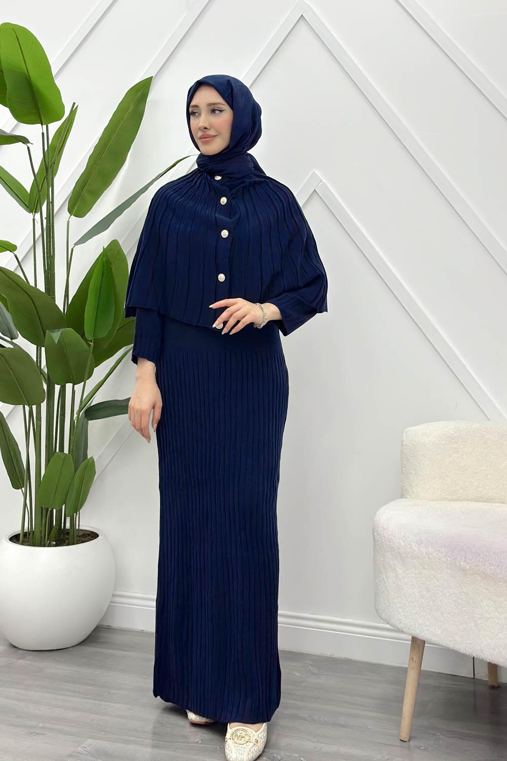 PELERİN DETAYLI KADIN TRİKO ELBİSE