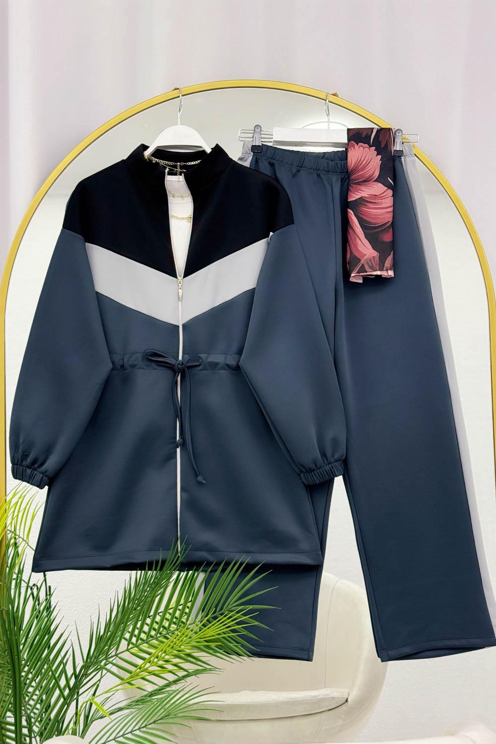 BEL İPLİ FERMUAR DETAYLI KADIN  SCUBA TAKIM