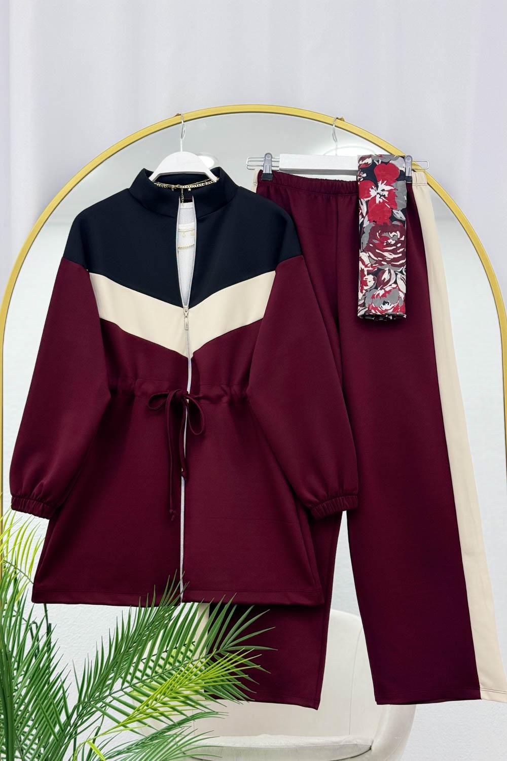 BEL İPLİ FERMUAR DETAYLI KADIN  SCUBA TAKIM