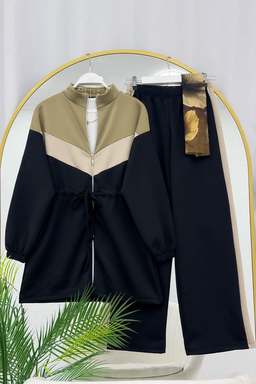 BEL İPLİ FERMUAR DETAYLI KADIN  SCUBA TAKIM