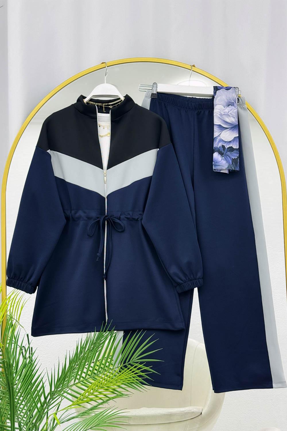 BEL İPLİ FERMUAR DETAYLI KADIN  SCUBA TAKIM