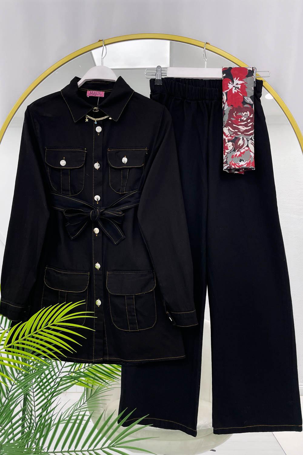 DÖRT CEPLİ  İP DETAYLI PANTOLONLU  KADIN TAKIM