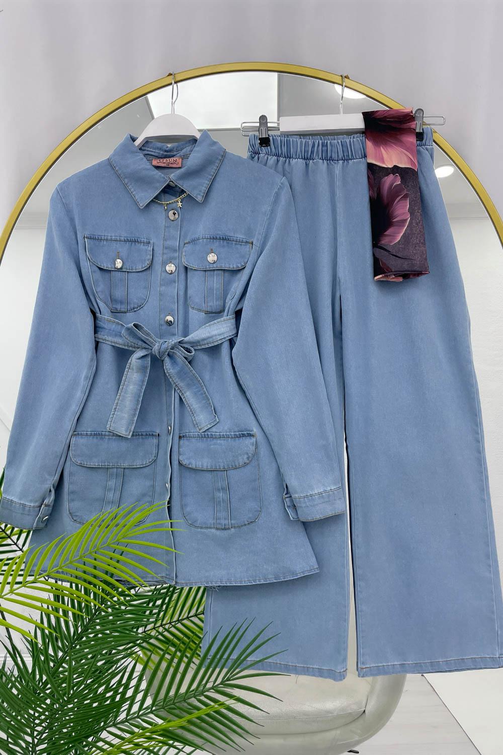 DÖRT CEPLİ  İP DETAYLI PANTOLONLU  KADIN TAKIM