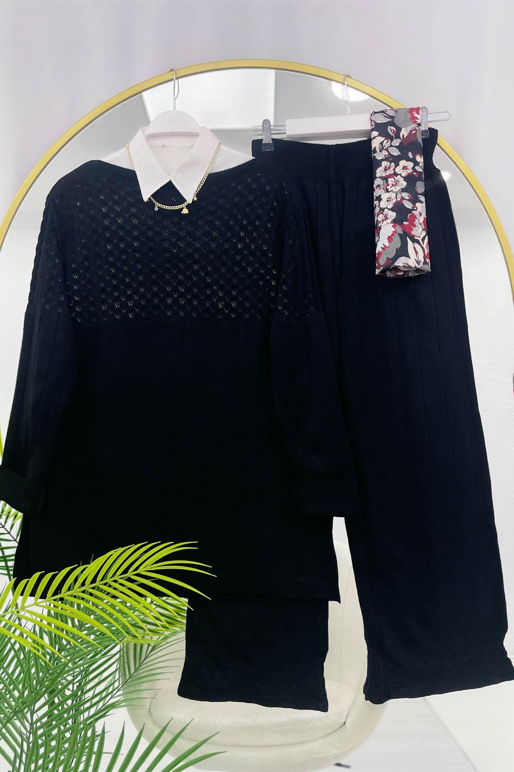 V ÖRGÜLÜ KADIN TRİKO TAKIM