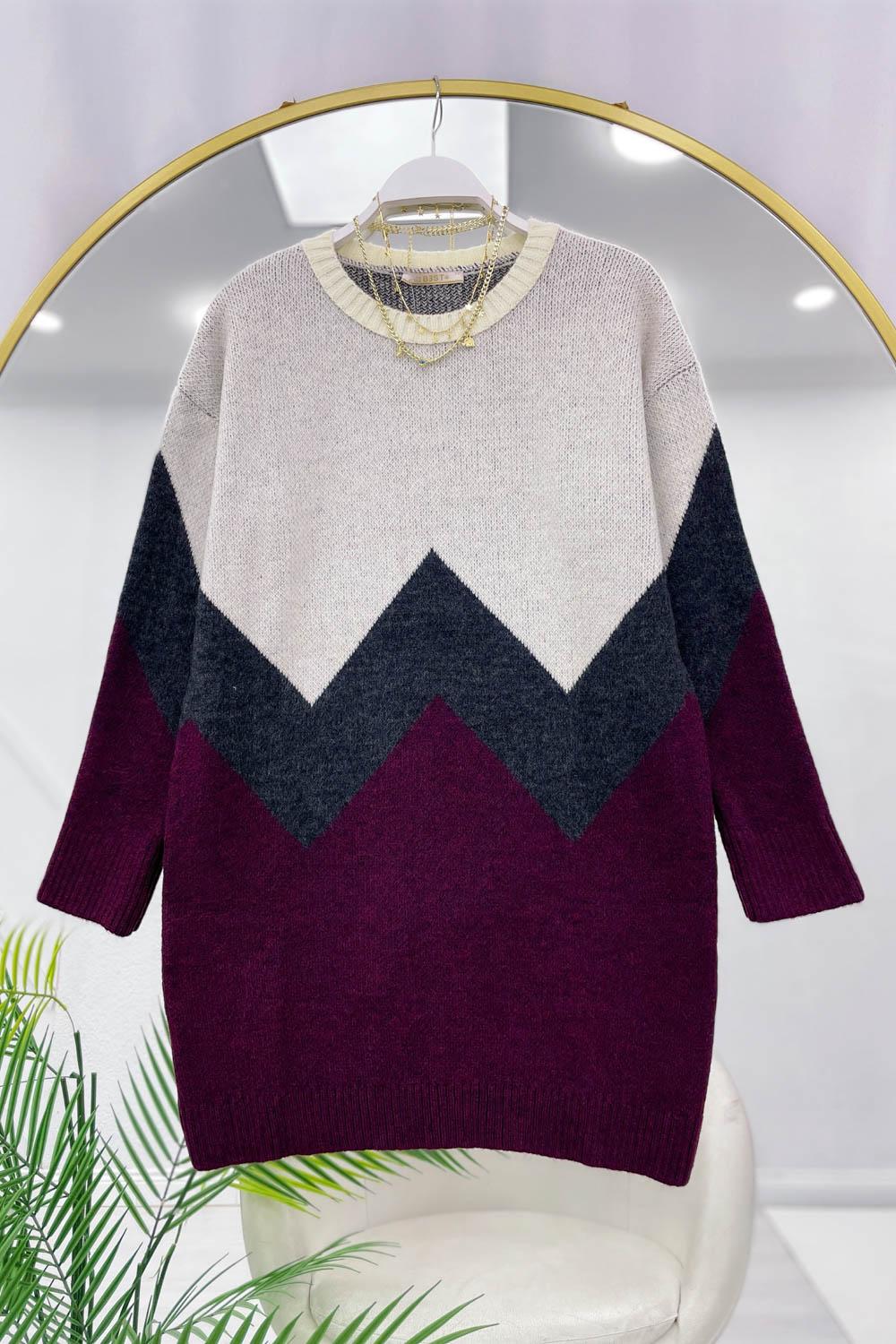 ZİGZAG İŞLEMELİ YUMOŞ ÖRGÜ KAZAK