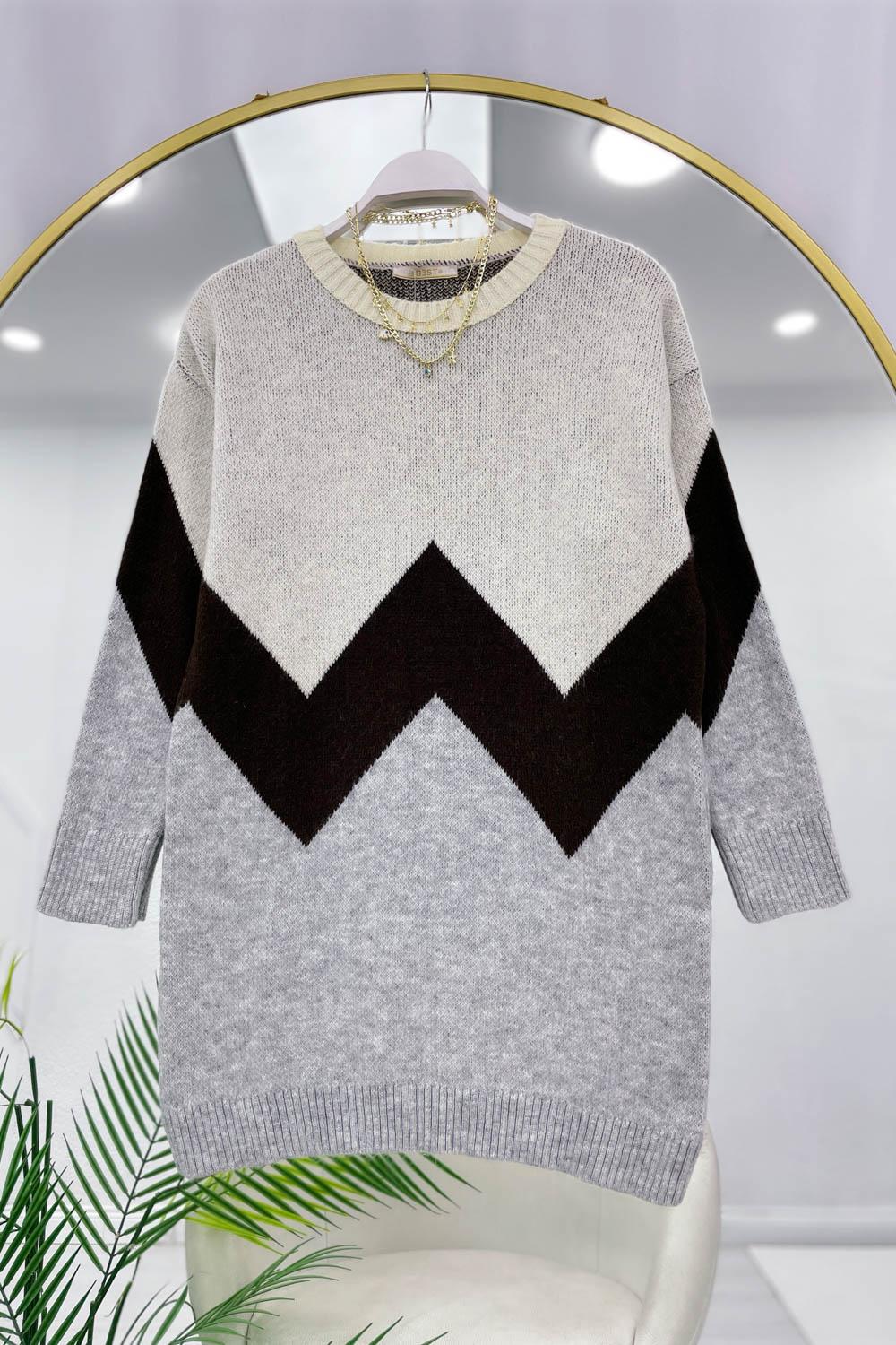 ZİGZAG İŞLEMELİ YUMOŞ ÖRGÜ KAZAK