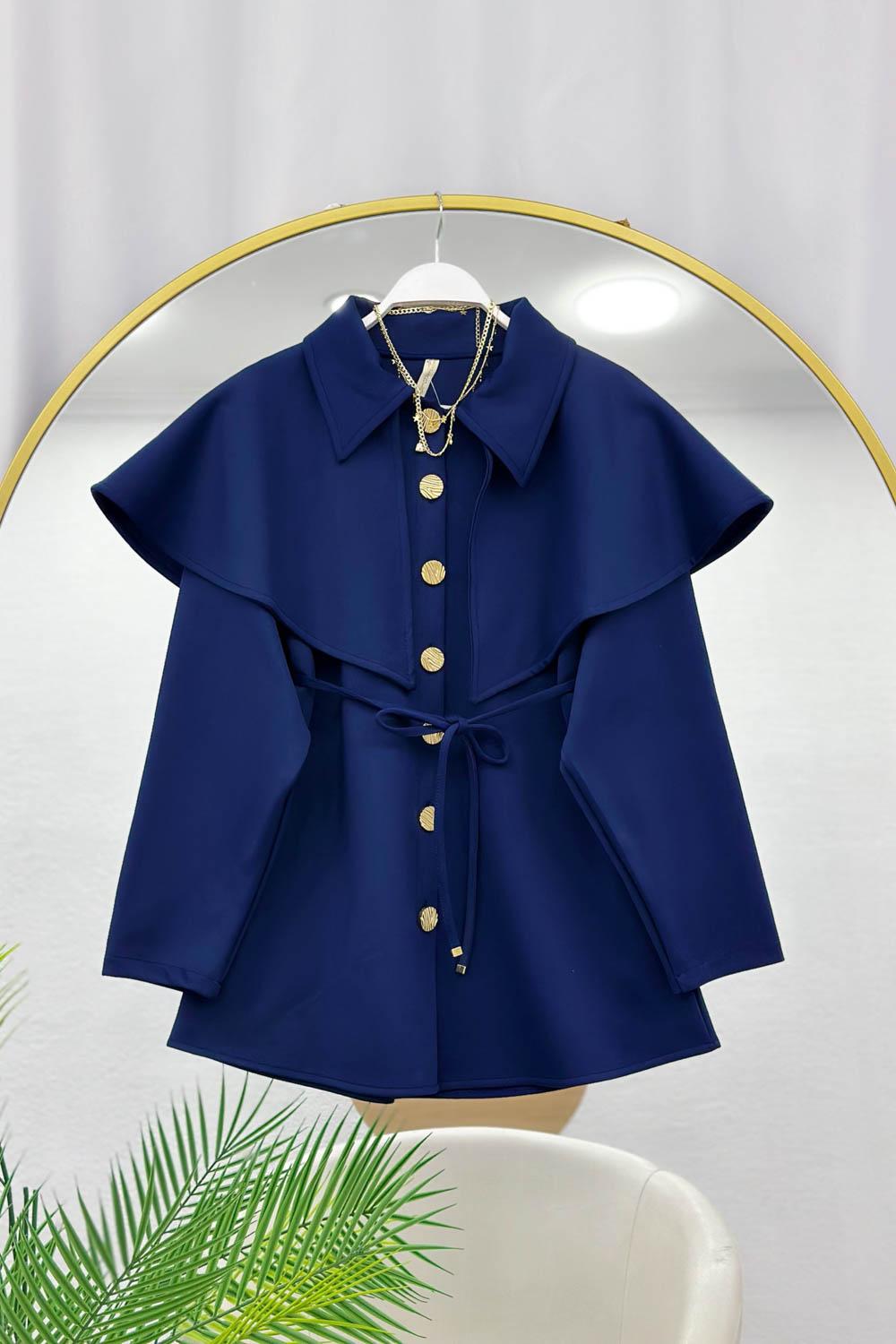 GOLD DÜĞME VE PELERİN DETAYLI KADIN CEKET