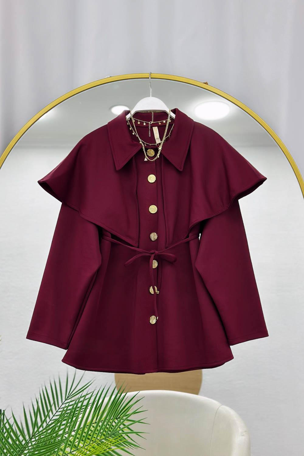 GOLD DÜĞME VE PELERİN DETAYLI KADIN CEKET