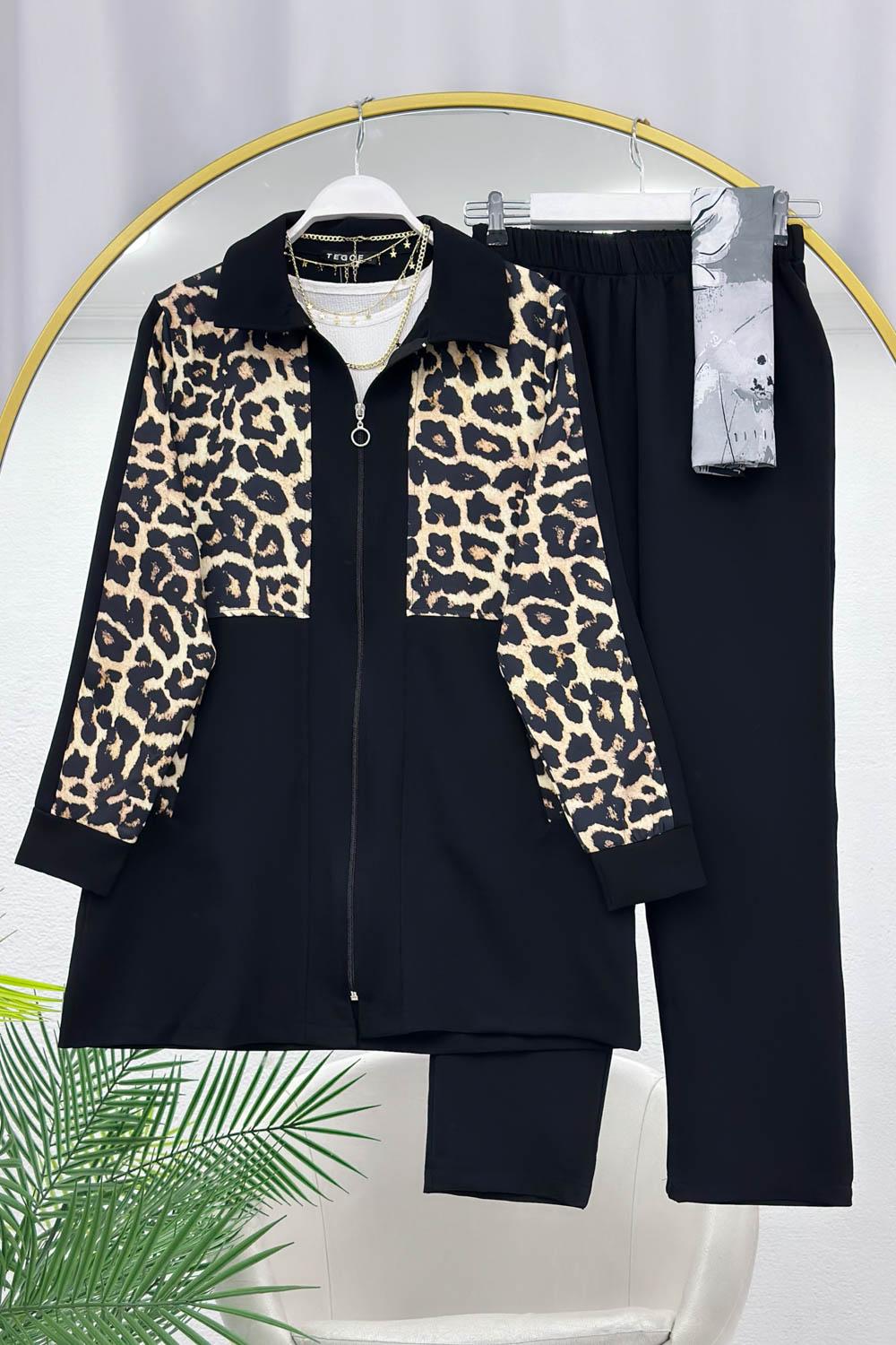 YARIM LEOPAR FERMUAR DETAYLI KADIN TAKIM