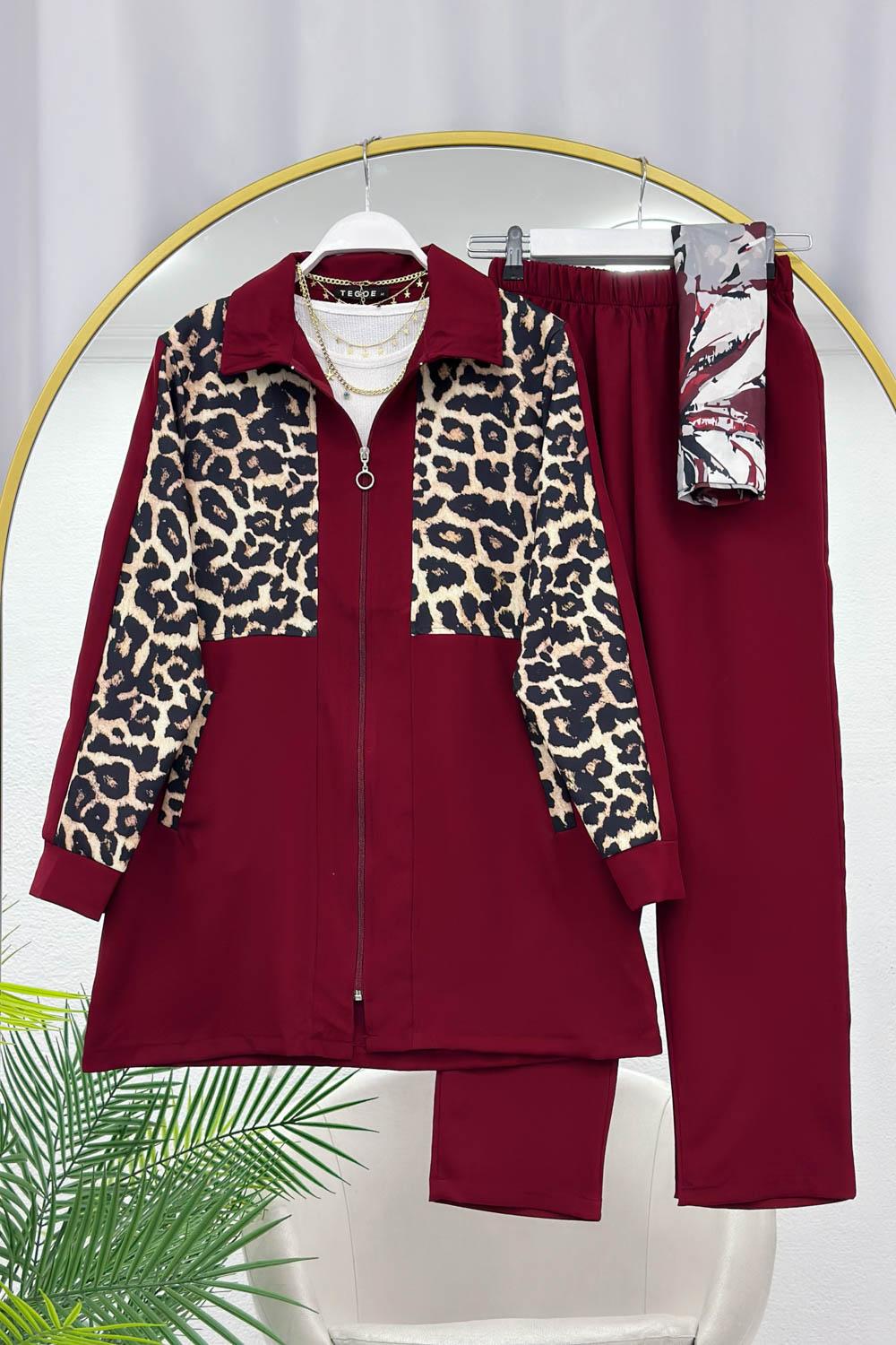 YARIM LEOPAR FERMUAR DETAYLI KADIN TAKIM