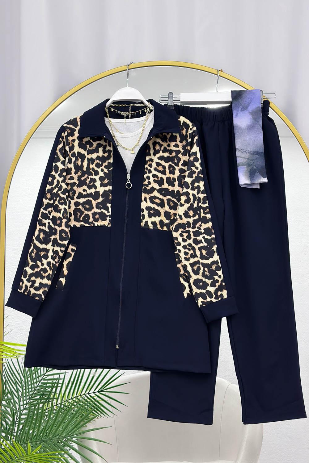 YARIM LEOPAR FERMUAR DETAYLI KADIN TAKIM