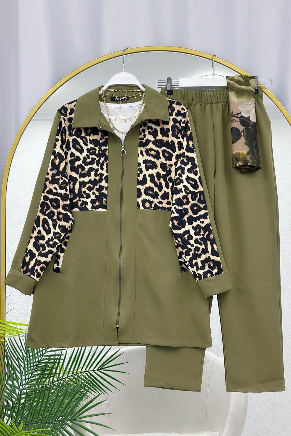 YARIM LEOPAR FERMUAR DETAYLI KADIN TAKIM