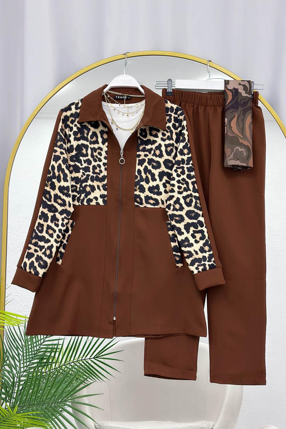 YARIM LEOPAR FERMUAR DETAYLI KADIN TAKIM