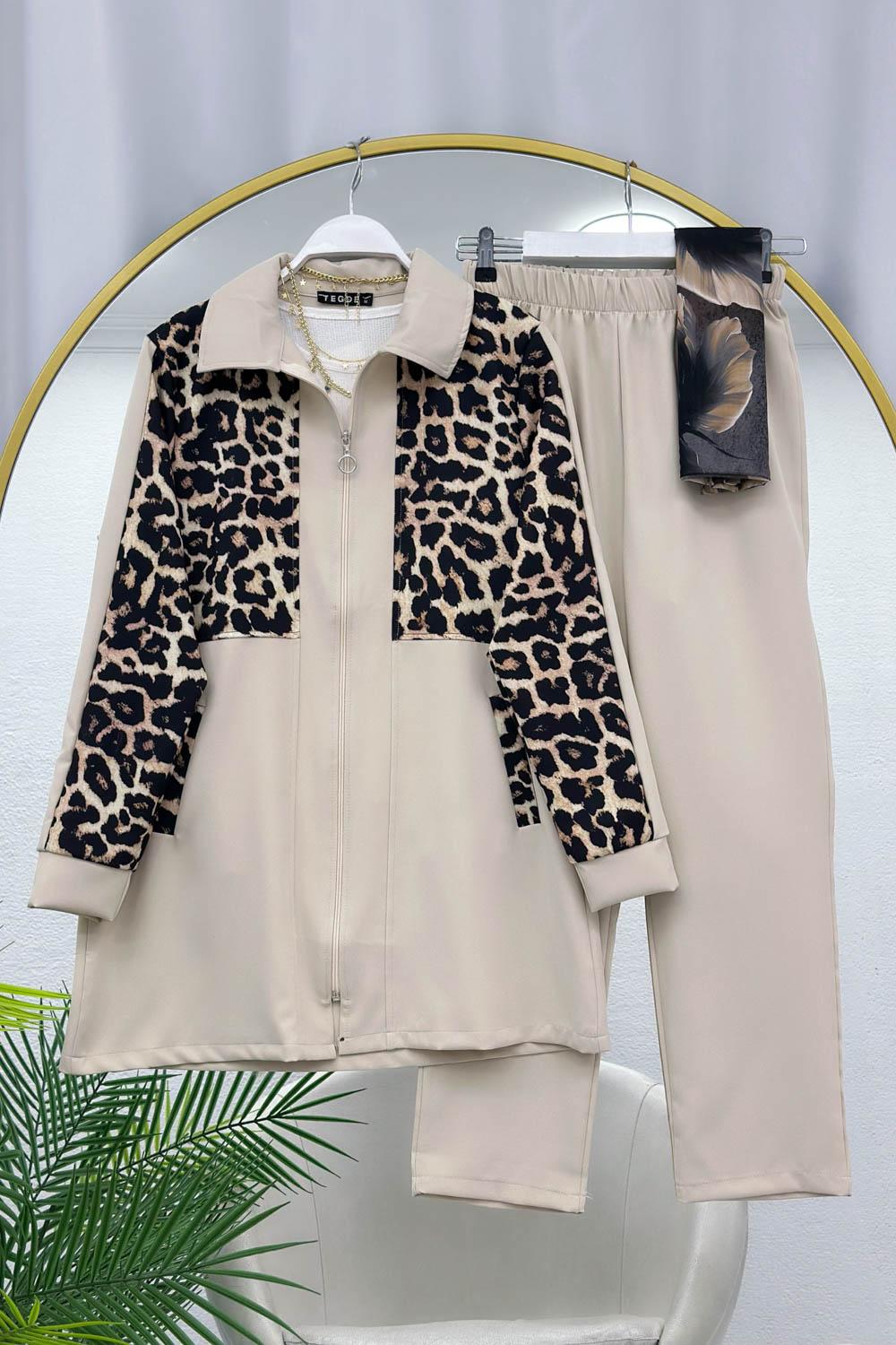 YARIM LEOPAR FERMUAR DETAYLI KADIN TAKIM