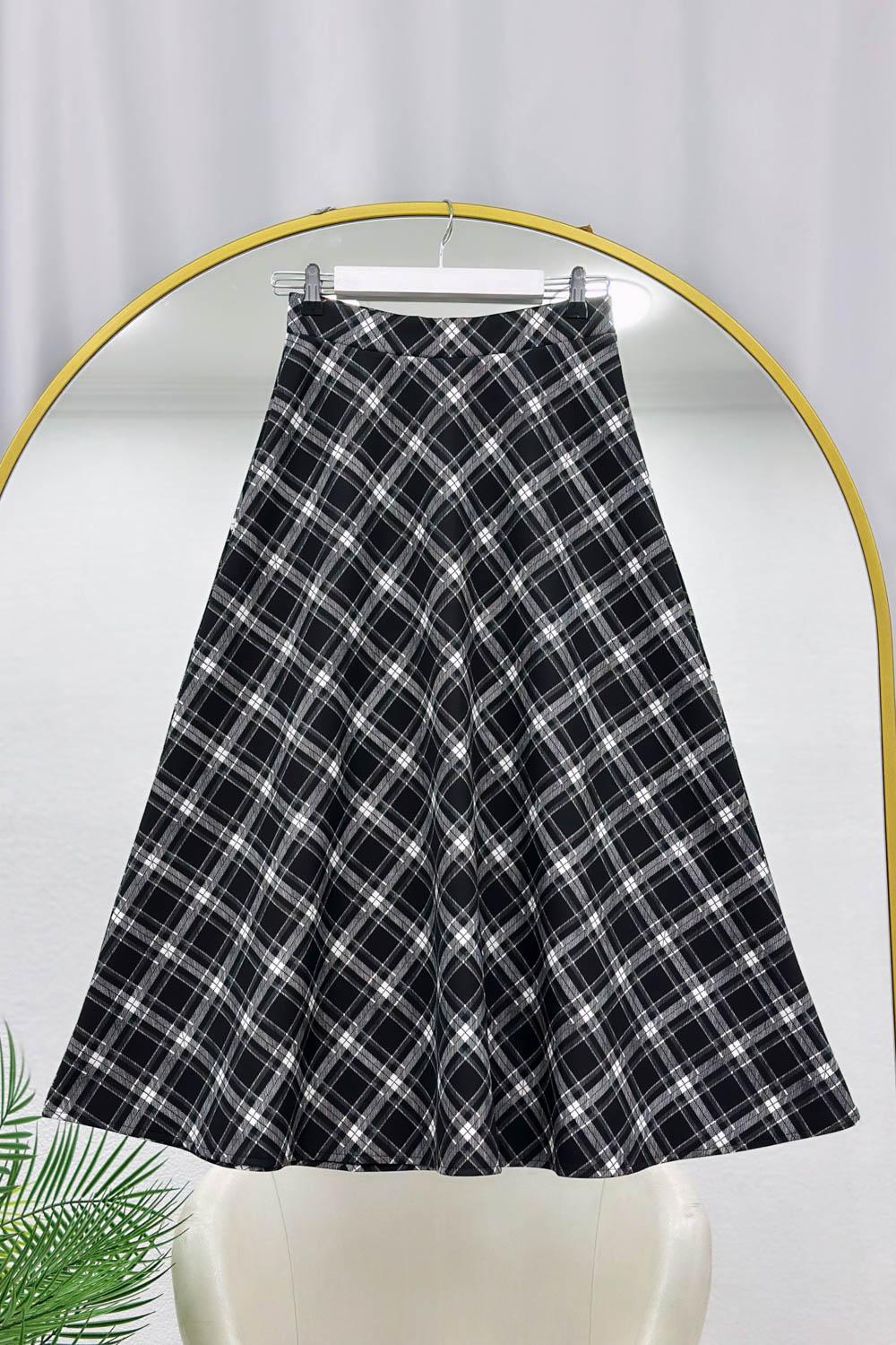 KARE DESENLİ PUF SCUBA KLOŞ ETEK