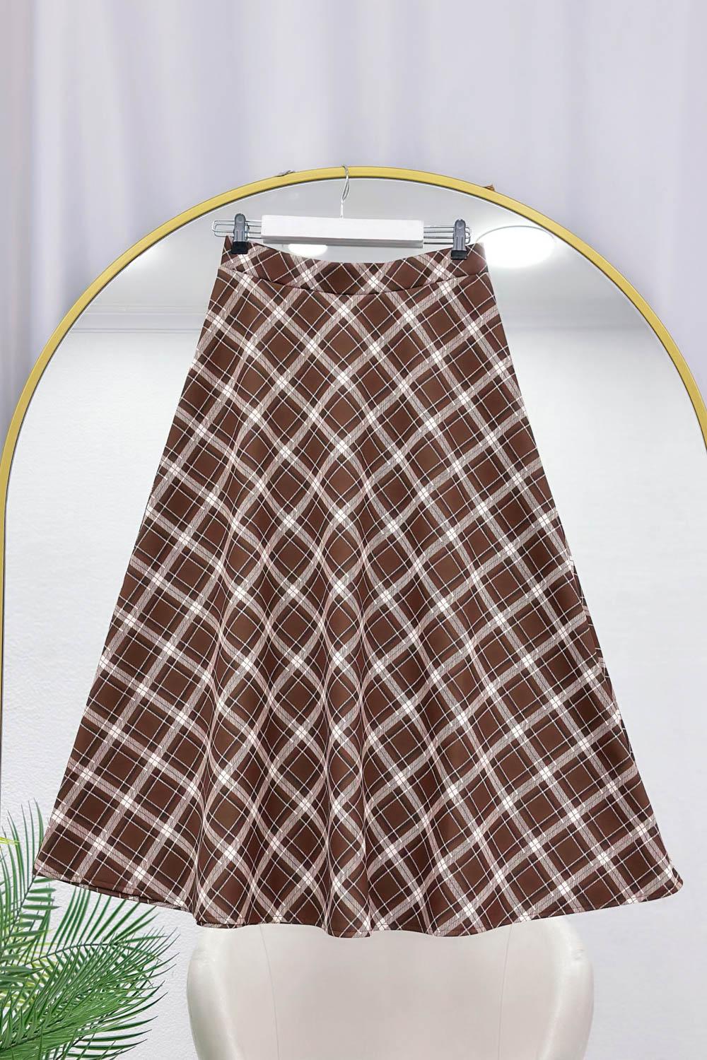 KARE DESENLİ PUF SCUBA KLOŞ ETEK