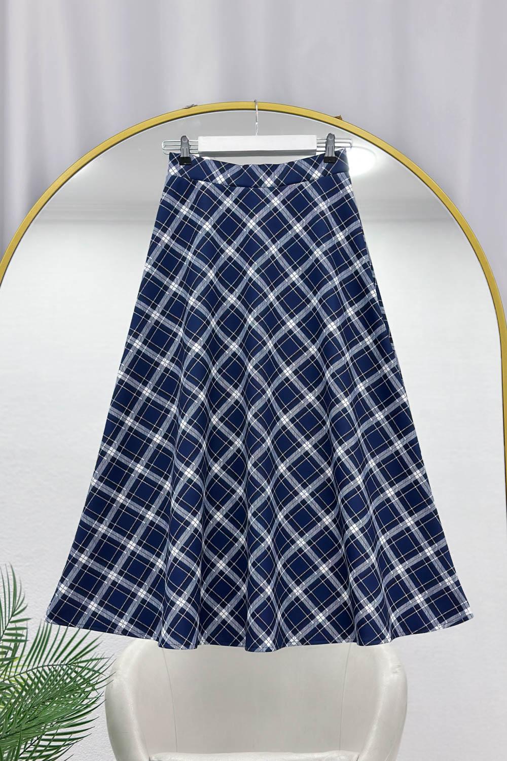 KARE DESENLİ PUF SCUBA KLOŞ ETEK