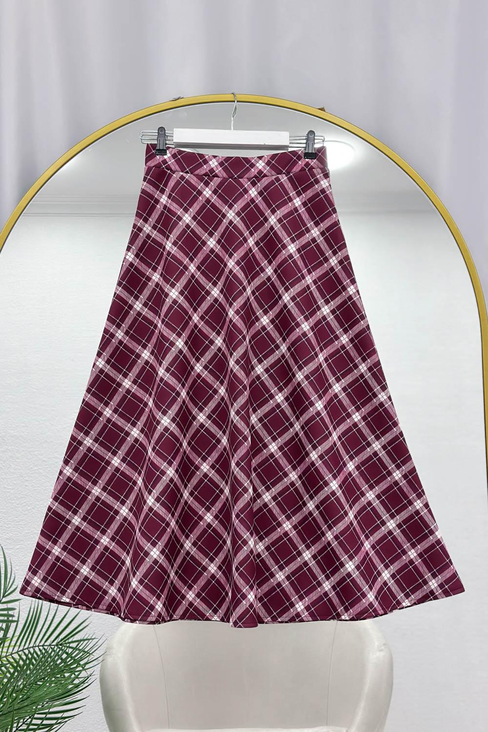 KARE DESENLİ PUF SCUBA KLOŞ ETEK