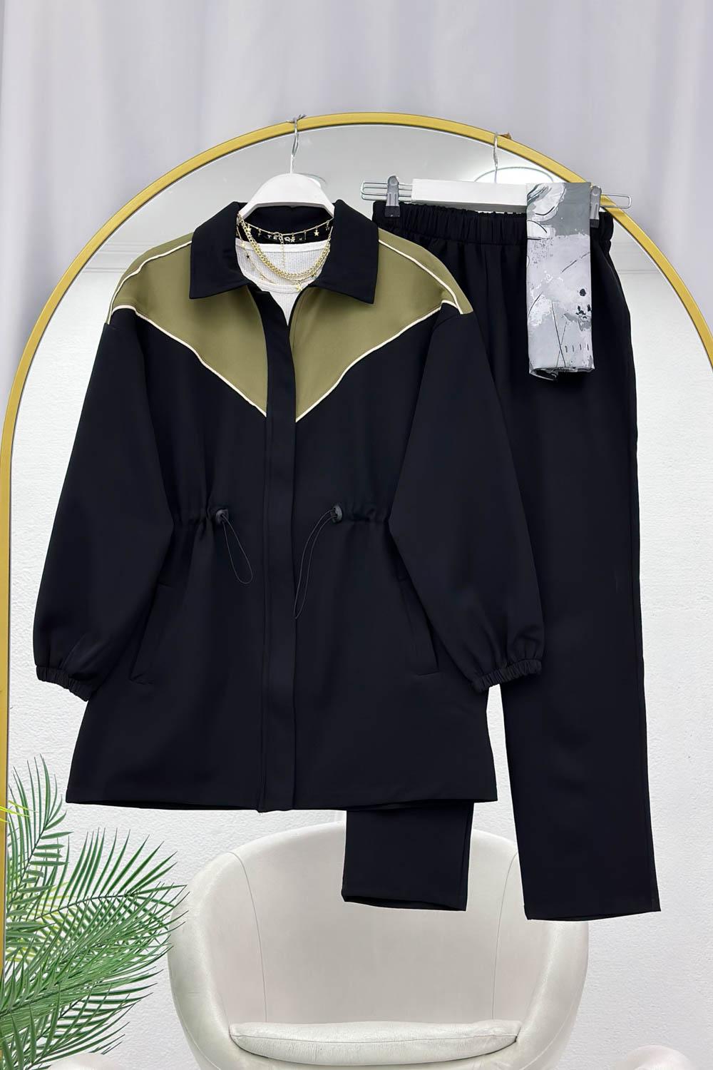 ÇİZGİ GEÇİŞLİ FERMUAR DETAYLI KADIN TAKIM