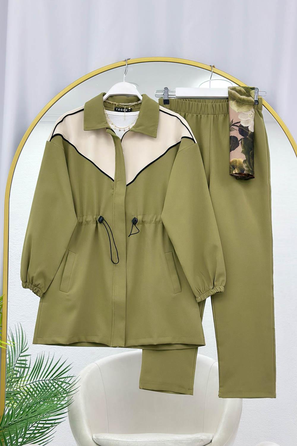 ÇİZGİ GEÇİŞLİ FERMUAR DETAYLI KADIN TAKIM