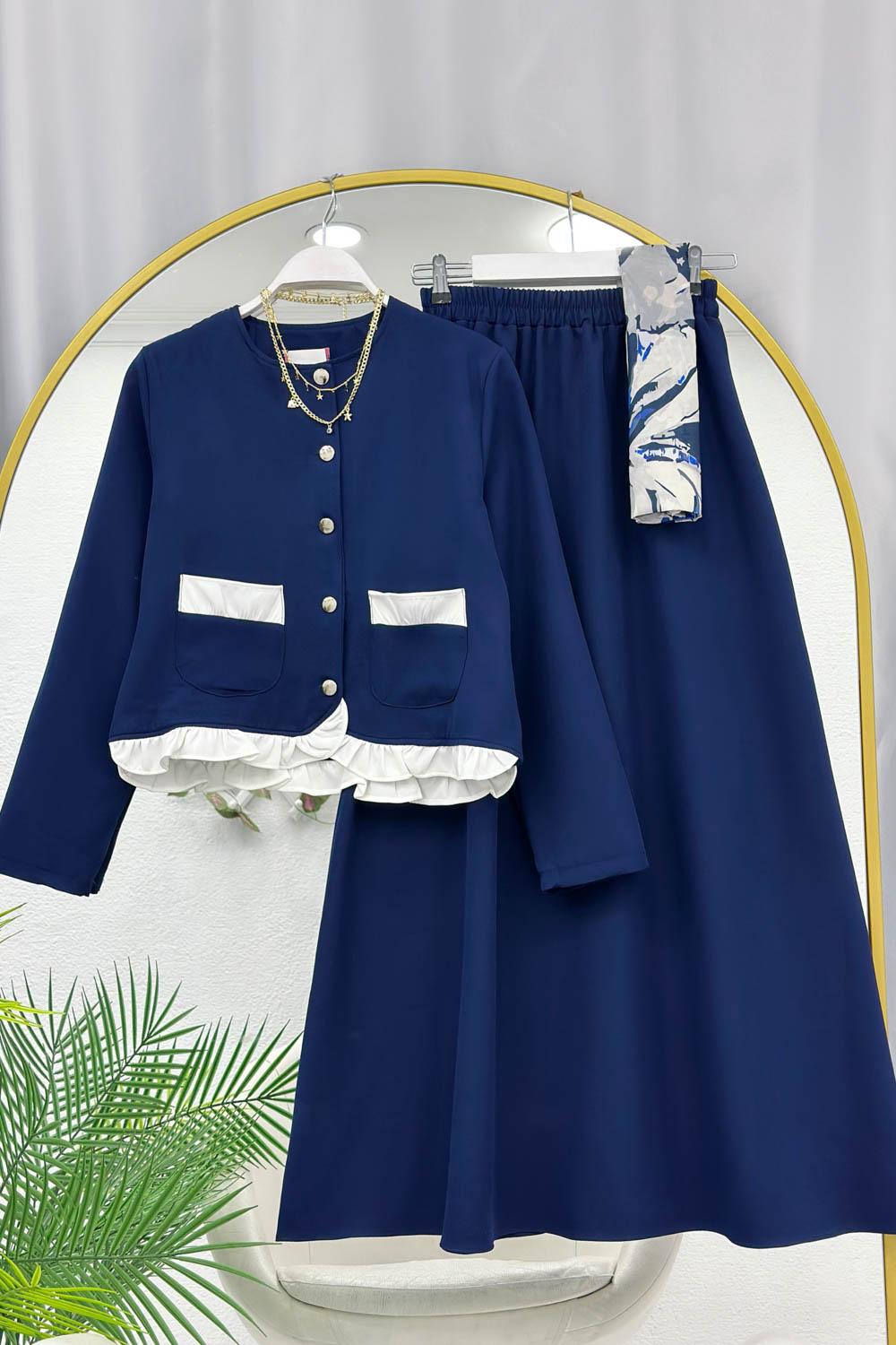 EKRU FIRFIR DETAYLI KREP TAKIM