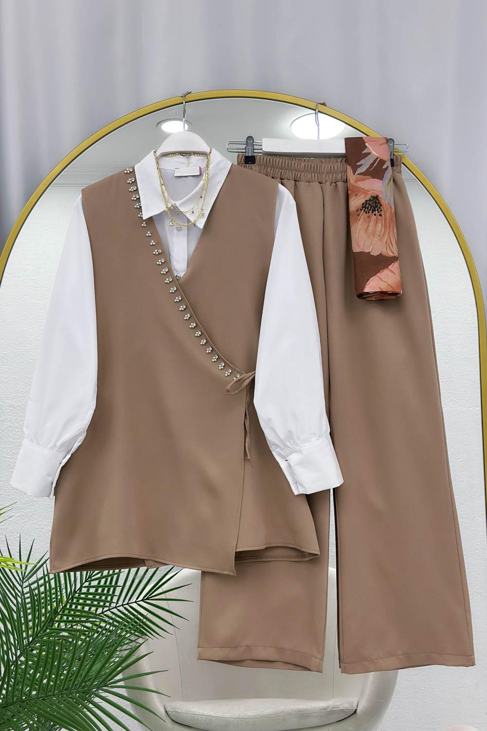 SIRATAŞ İŞLEMELİ KREP ÜÇLÜ TAKIM