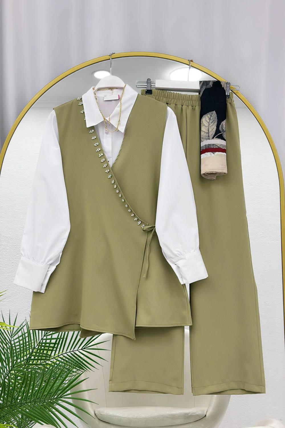 SIRATAŞ İŞLEMELİ KREP ÜÇLÜ TAKIM